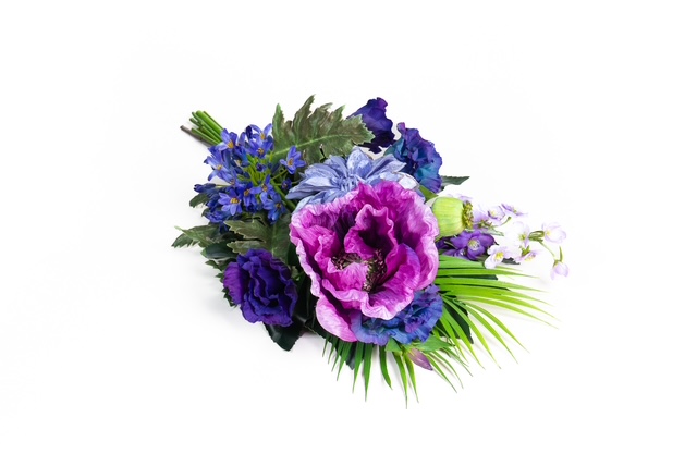 Boeket zijden bloemen in paars en blauw